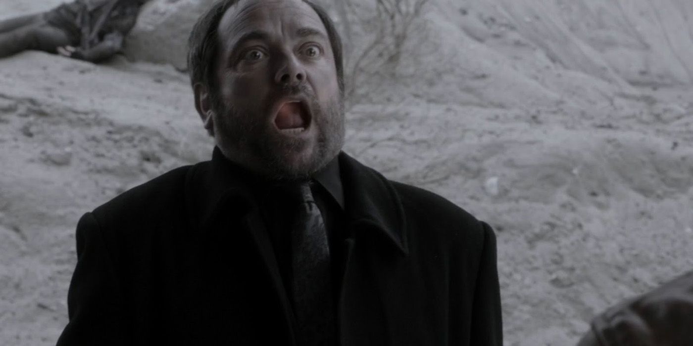 Mark Sheppard as Crowley, dying in Supernatural