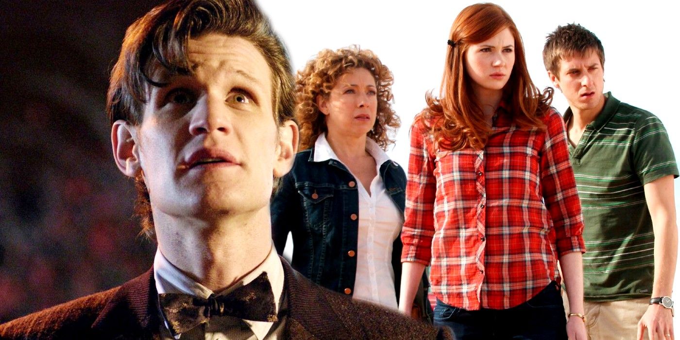 Custom image of Matt Smith’s Doctor looking up while River Song, Amy Pond and Rory are looking at something in Doctor Who
