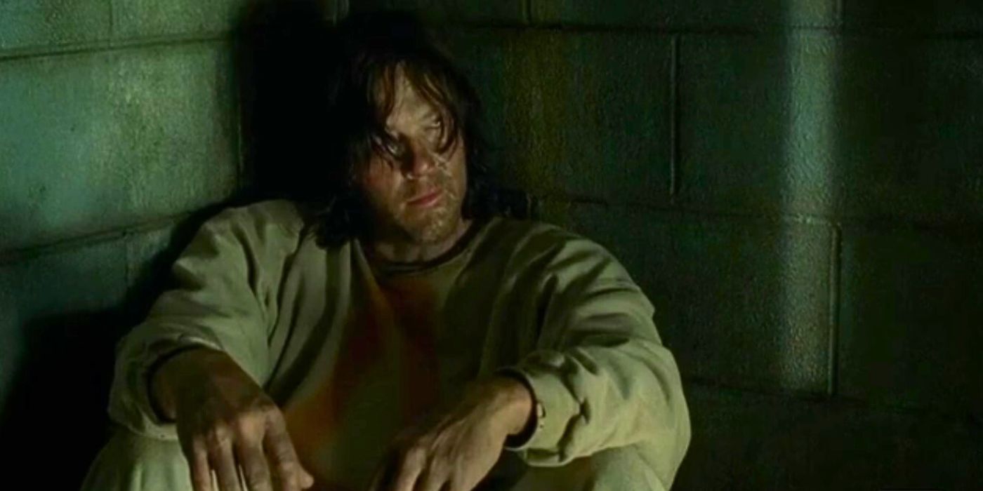Daryl (Norman Reedus) looks dejected in The Cell episode of The Walking Dead