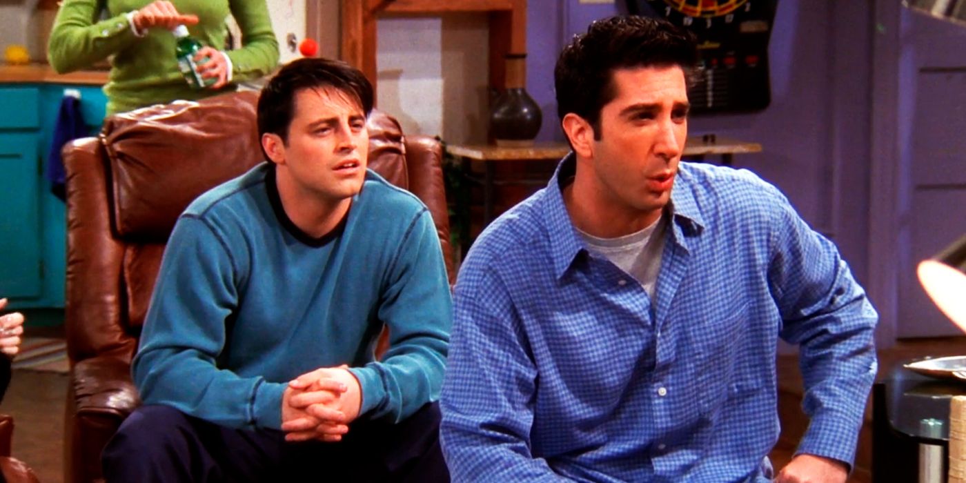 David Schwimmer As Ross And Matt LeBlanc as Joey watching TV In Friends 