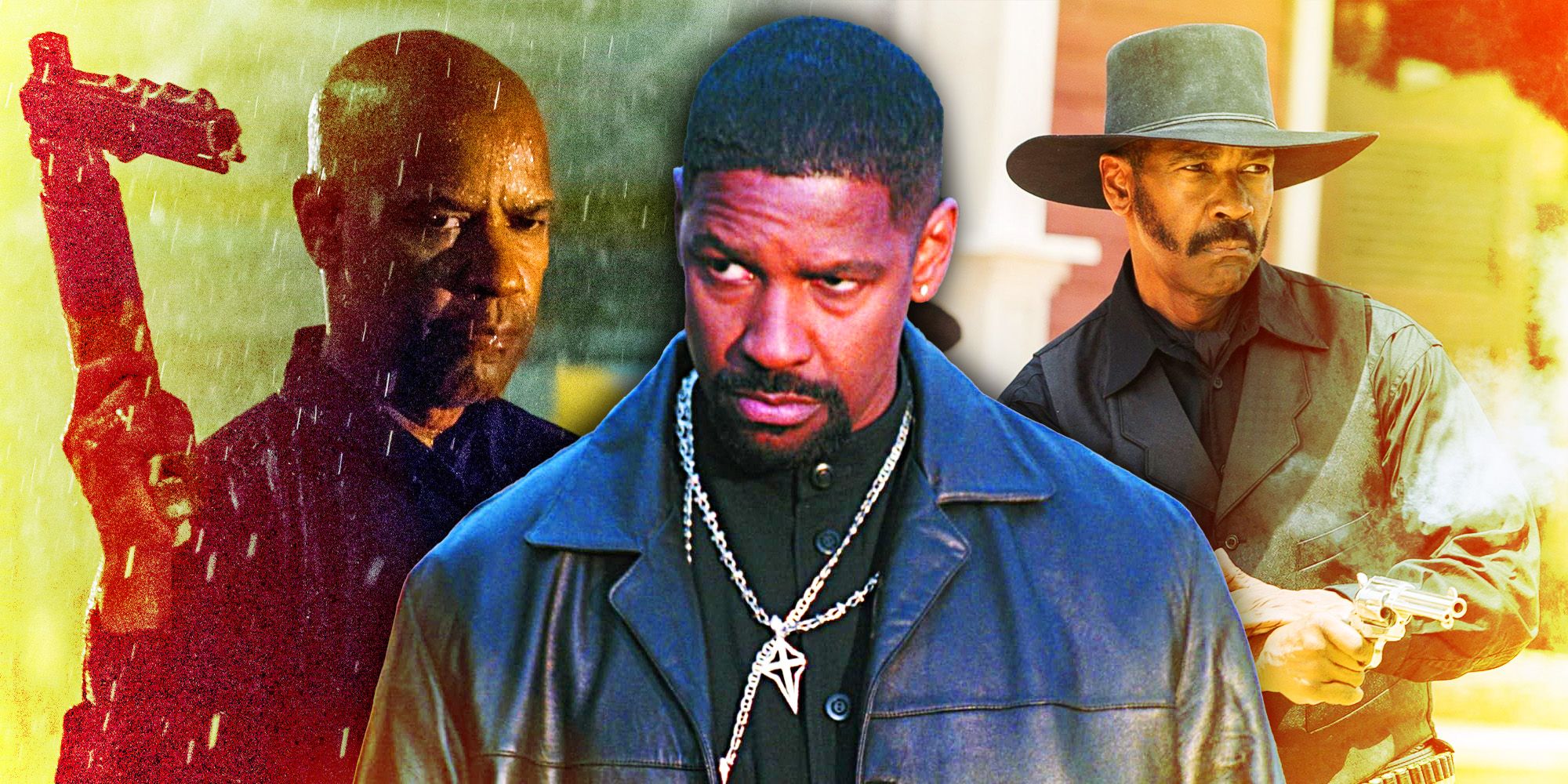 Denzel Washington in The Equalizer, Training Day, and The Magnificent Seven