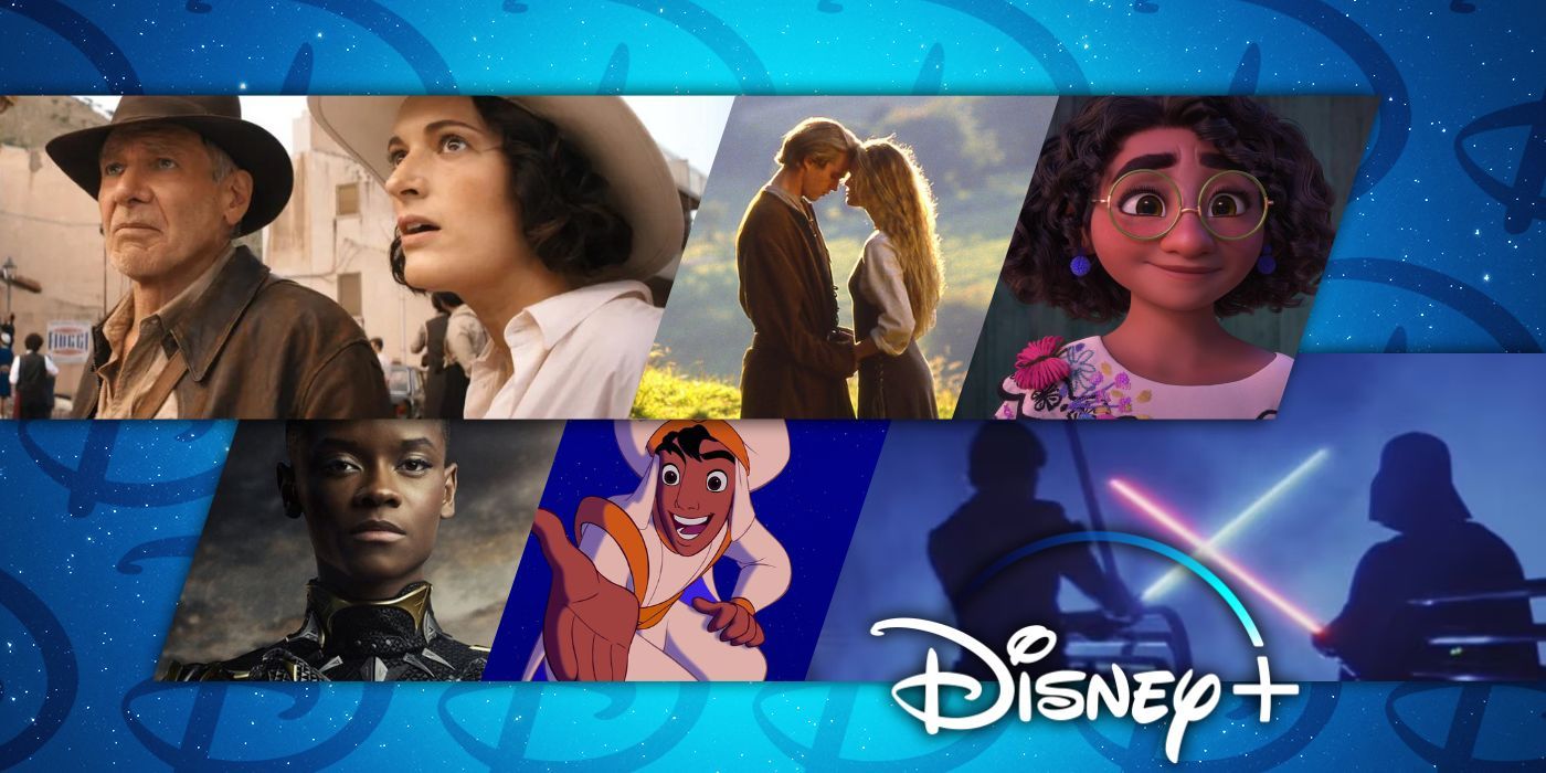 Disney+ movies - Indiana Jones 5, Princess Bride, Encanto, Black Panther Wakanda Forever, Aladdin, Star Wars Empire Strikes Back