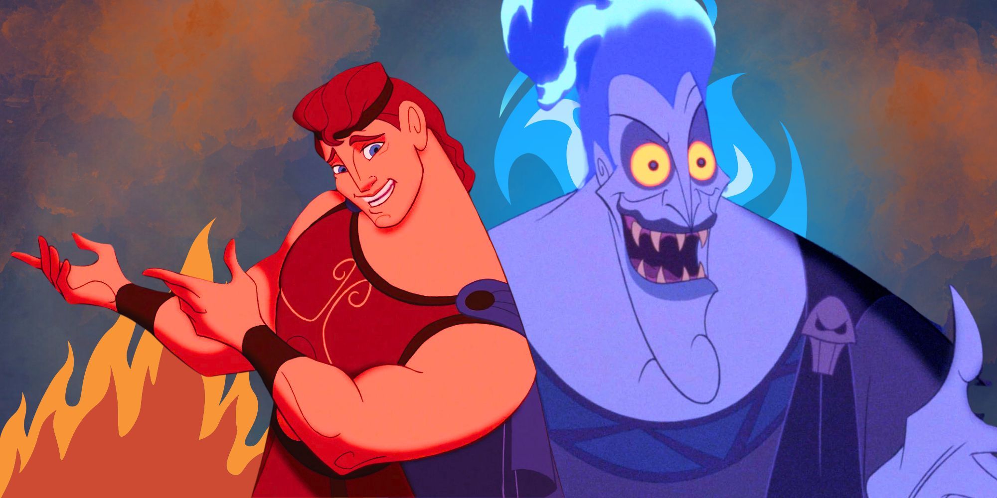 Disney's Hercules smiling next to Hades with a creepy smile