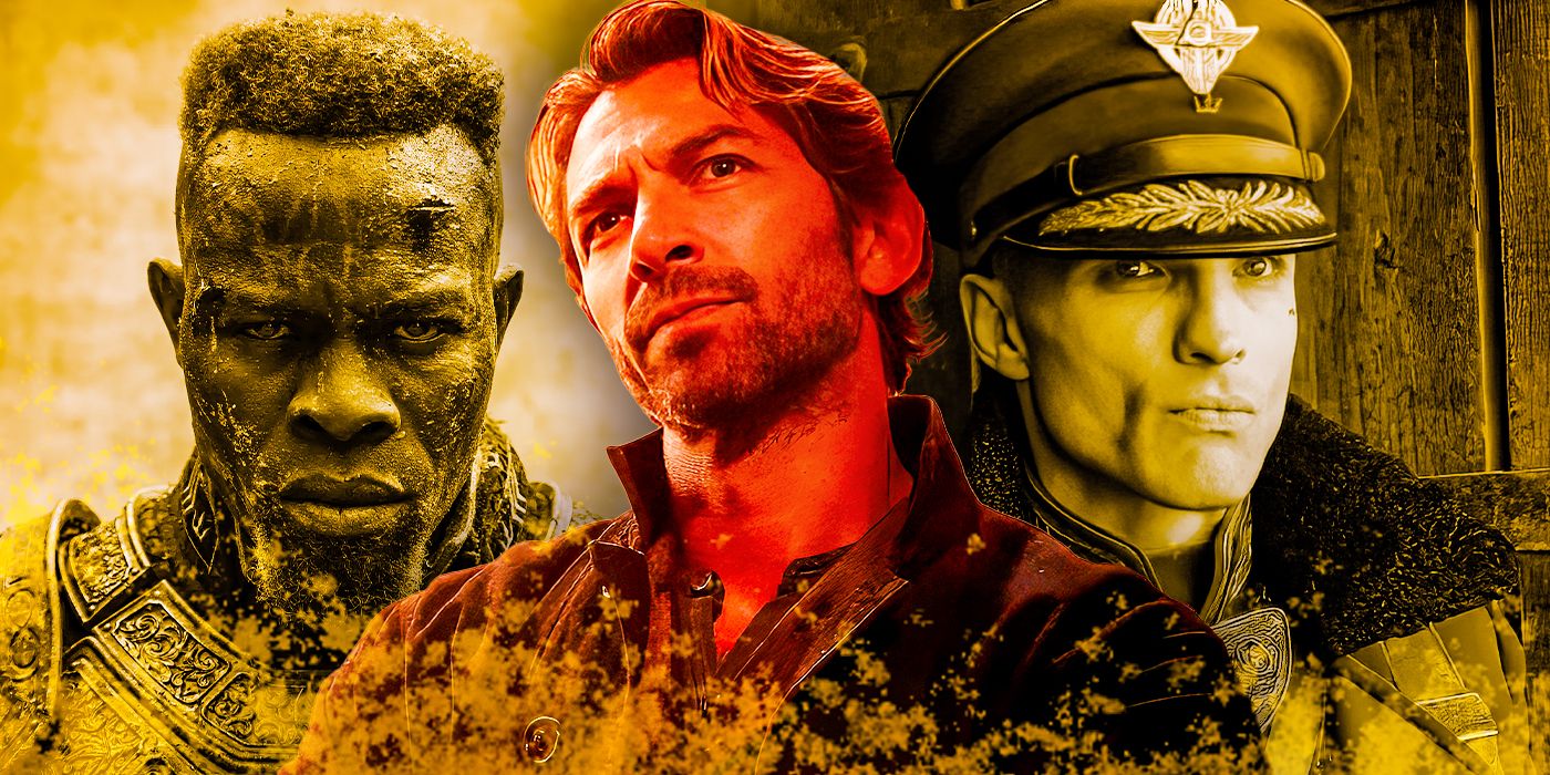 Djimon Hounsou as General Titus, Michiel Huisman as Gunnar, and Ed Skrein as Atticus Noble in Rebel Moon - Part One A Child of Fire