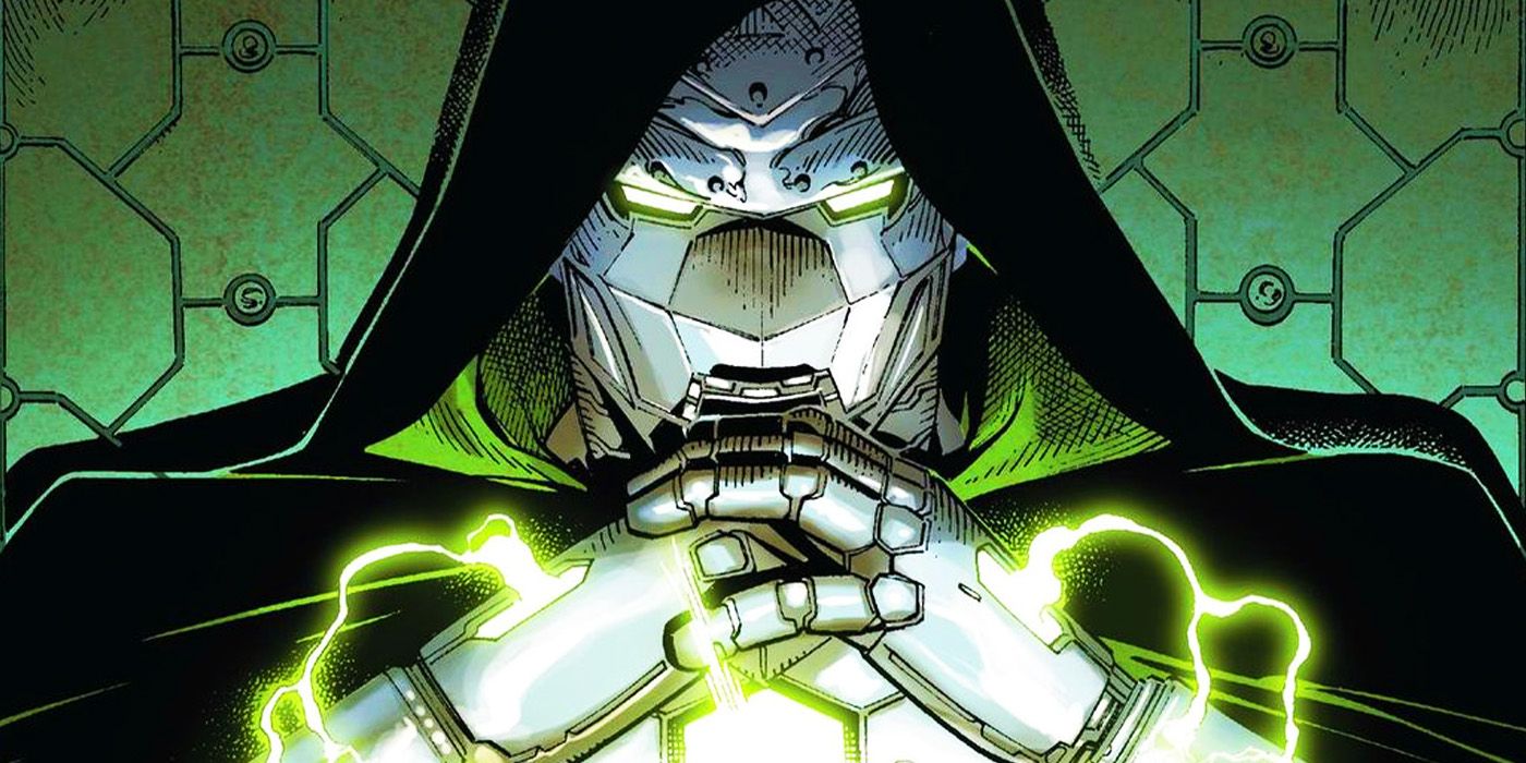 Doctor Doom with clasped hands, surrounded by green energy. 