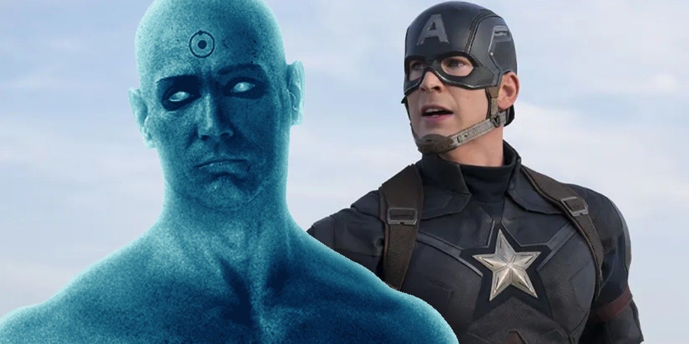 Featured Image: Doctor Manhattan from Watchmen film adaptation (left); MCU Captain America (right)