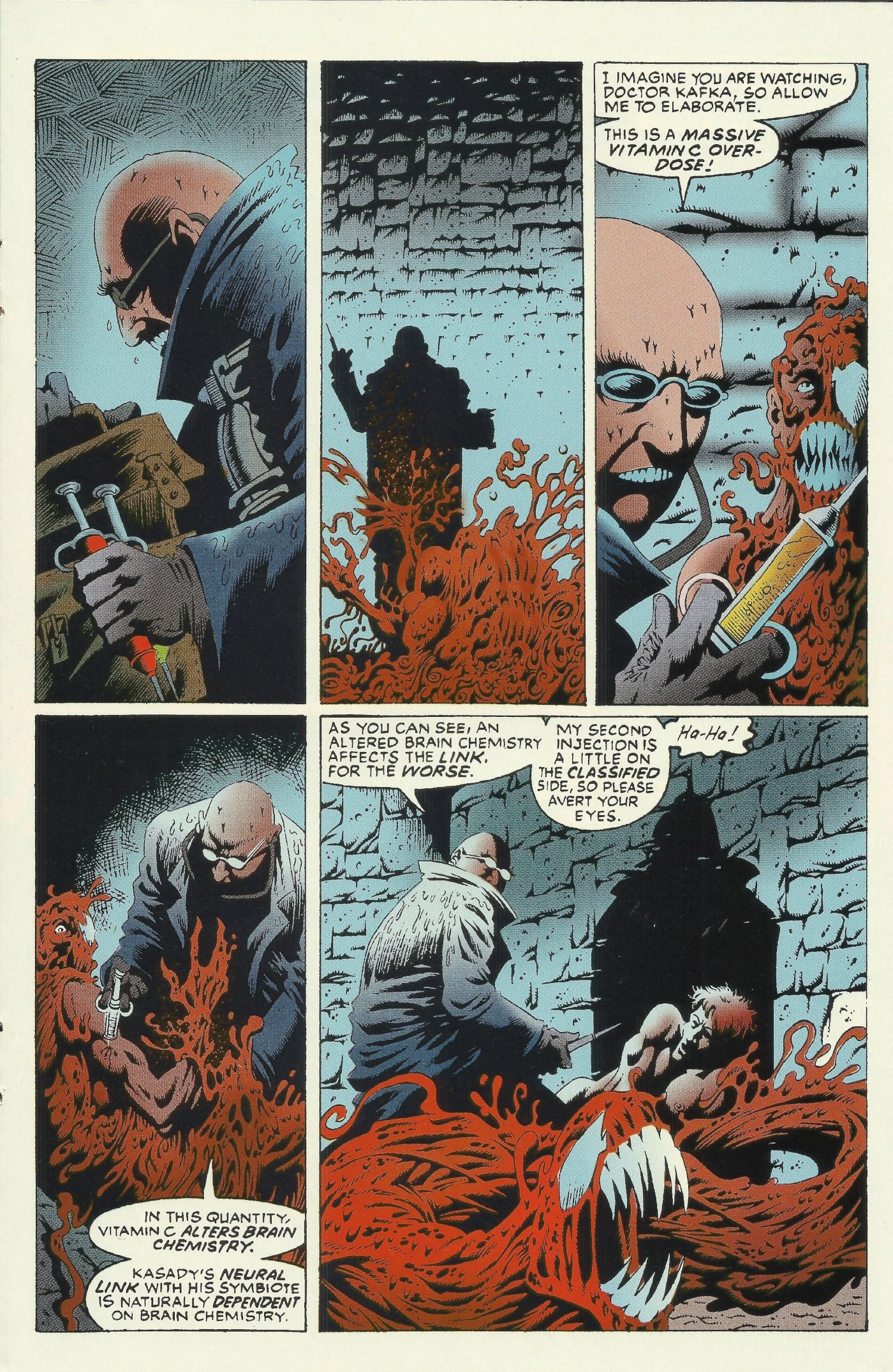 Venom: Mind Bomb, Dr. Kurtz injects Cletus with vitamin C