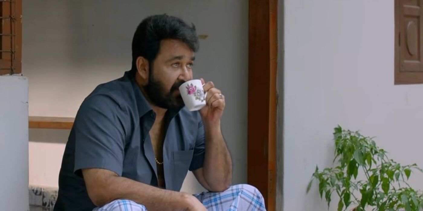 Mohanlal as Georgekutty drinking tea in Drishyam 2