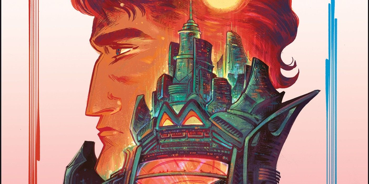 Image from Boom's Dune: House Corrino series, showing a man's face with a city in front of him.
