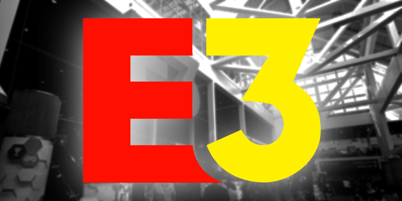 The E3 logo over a blurred back and white image of the event.