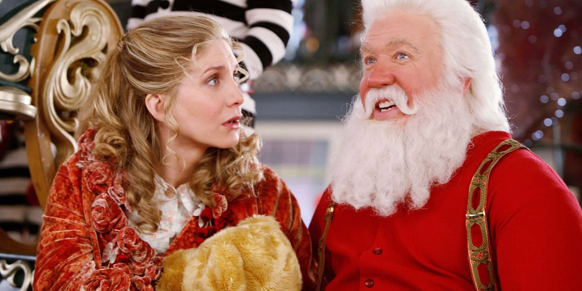 Elizabeth Mitchell as Carol and Tim Allen as Scott in The Santa Clause 2 during a visit to the North Pole