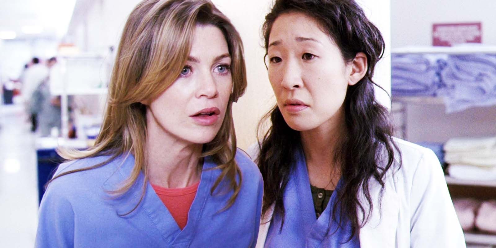Ellen Pompeo as Meredith Grey and Sandra Oh as Cristina Yang in Grey's Anatomy season 2 episode 1