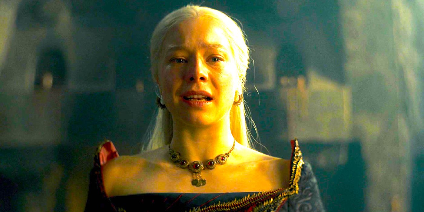 Emma D'Arcy as Rhaenyra crying during a dramatic scene in House of the Dragon season 1