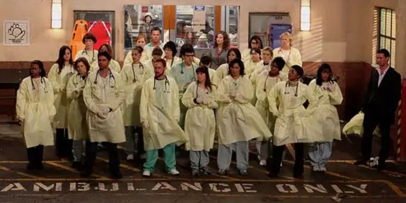 The cast of ER season 15 in the final shot of the series