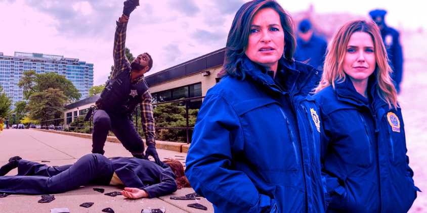 Blended image of LaRoyce Hawkins in Chicago PD with Mariska Hargitay and Sophia Bush on Chicago PD