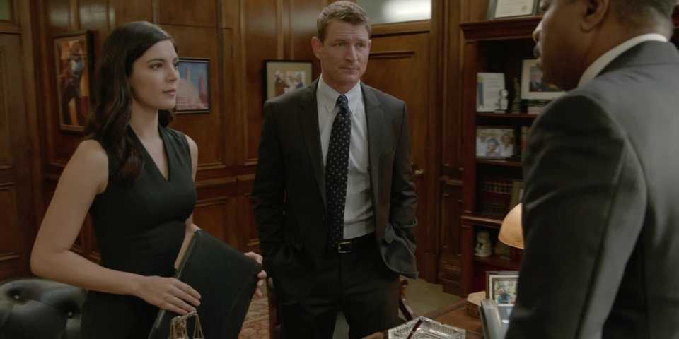 Monica Barbado and Philip Winchester in Chicago Justice episode Fake