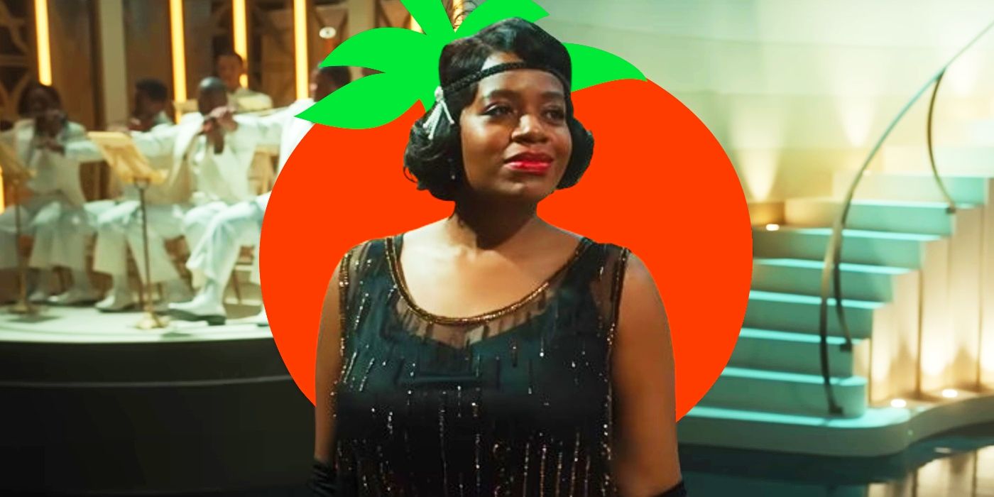 Fantasia Barrino as Celie in The Color Purple with a Rotten Tomatoes logo behind her head
