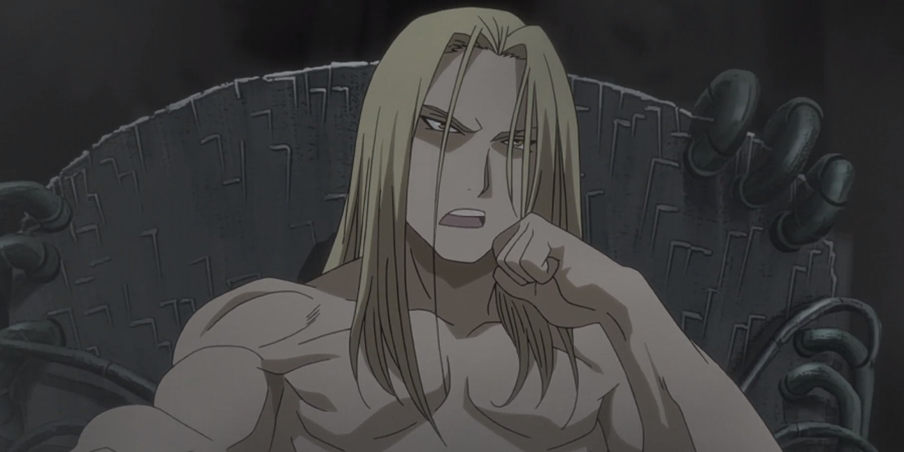 Father From Fullmetal Alchemist Brotherhood sits on his throne after absorbing God