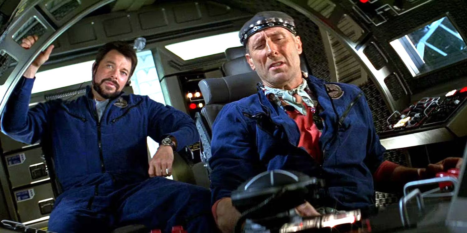 Jonathan Frakes as Commander Will Riker and James Cromwell as Zephram Cochrane.