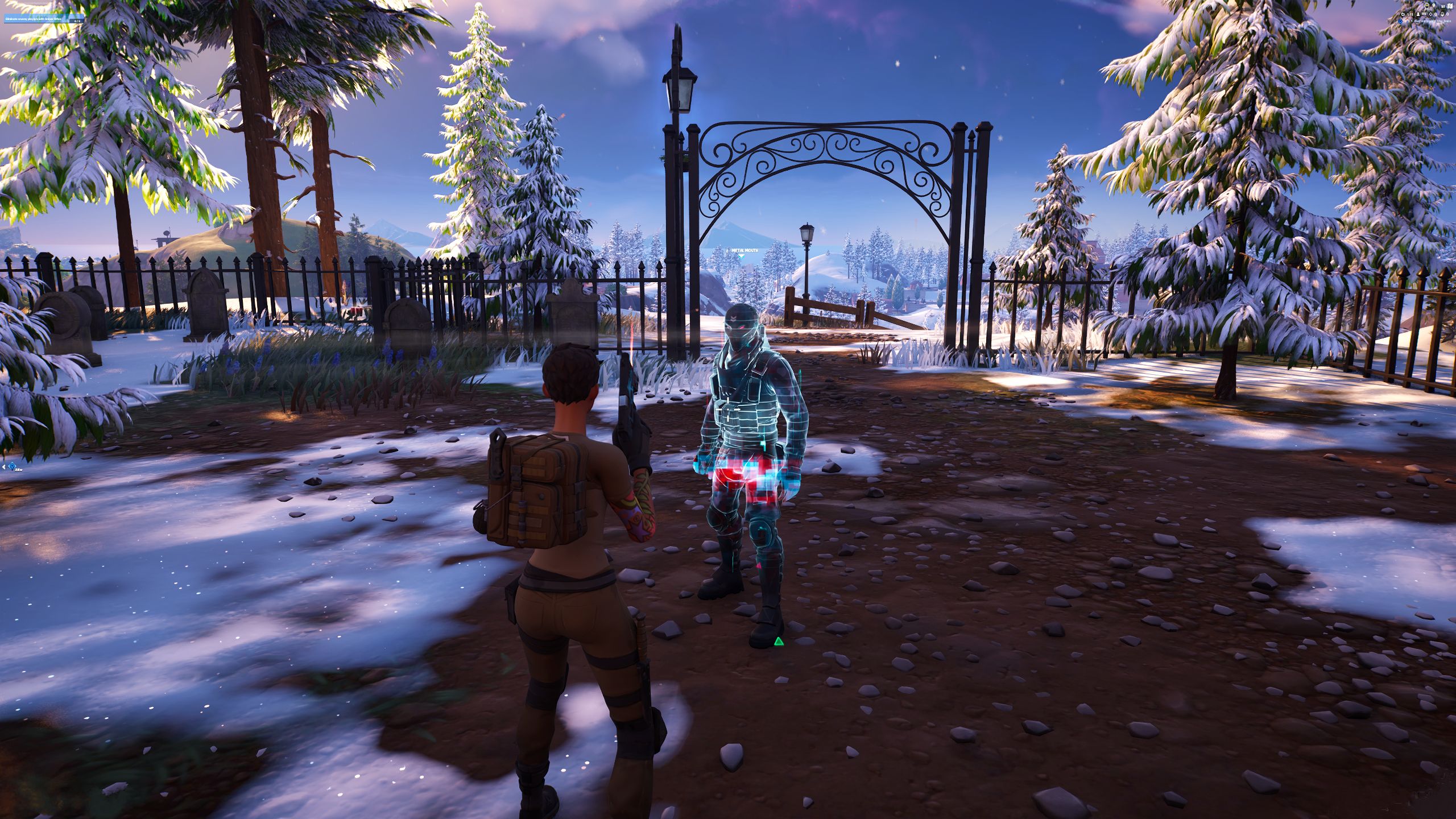 Fortnite Chapter 5 Season 1 Player Visiting Metal Mouth NPC In Graveyard During Daytime