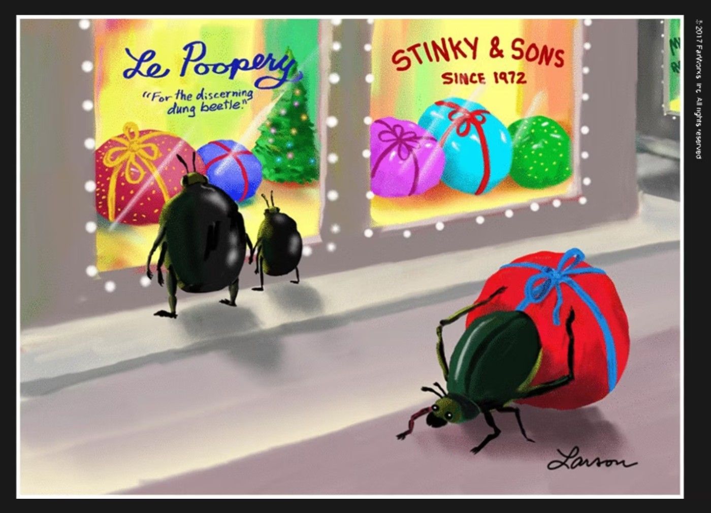 gary larson’s new far side comic for christmas dung beetles shop for dung balls
