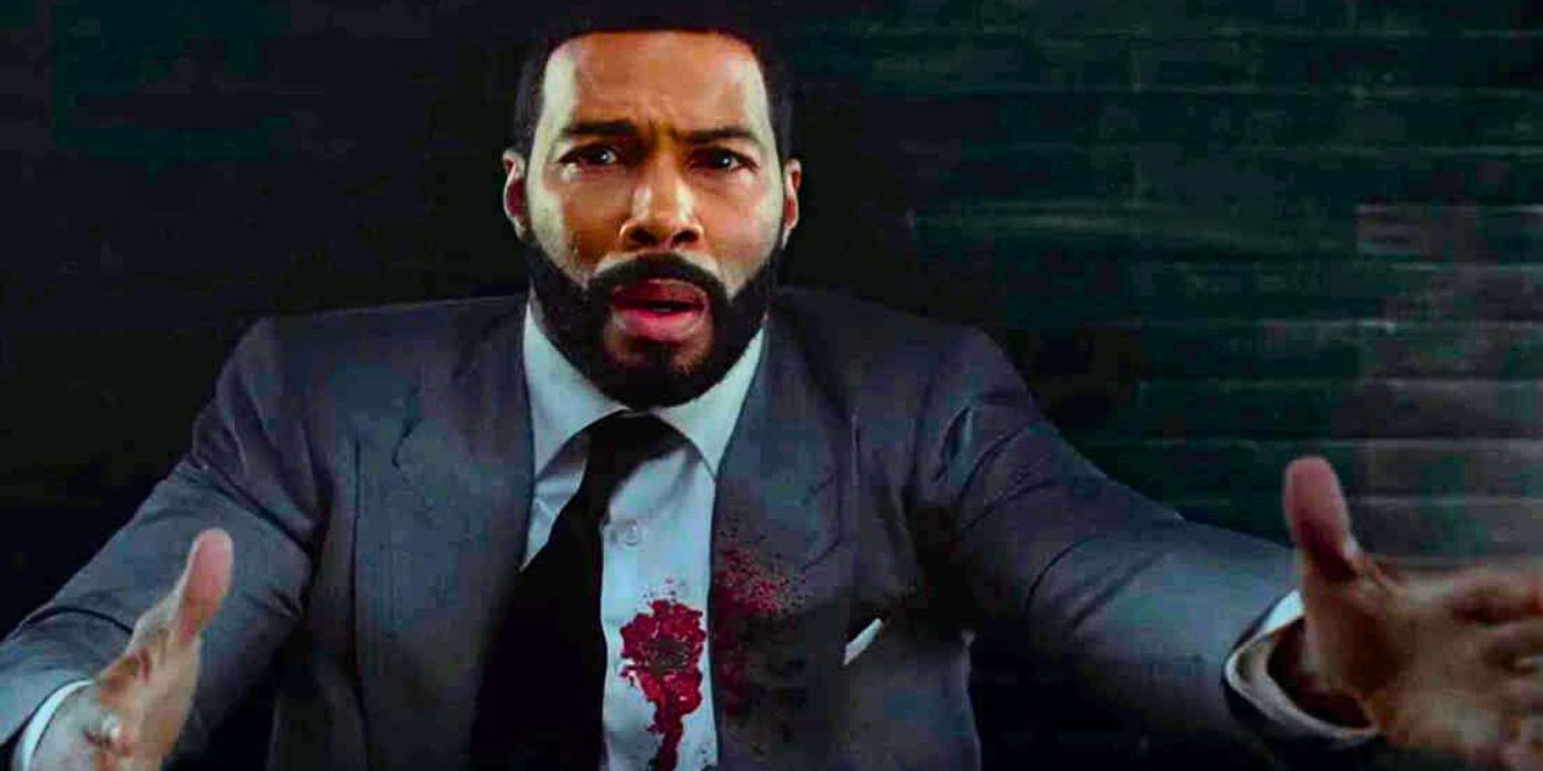 Omari Hardwick as Ghost falling backwards after getting shot in Power season 6