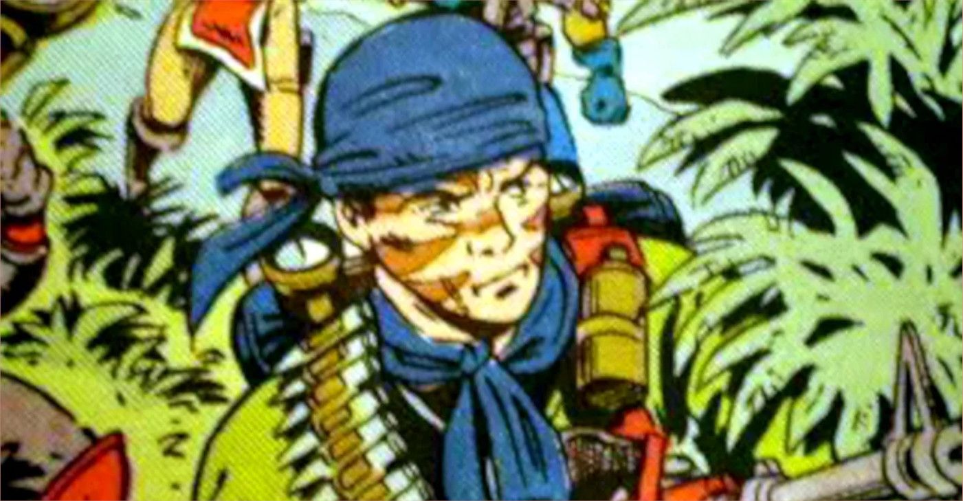 Tunnel Rat, G.I. Joe&rsquo;s demolitions expert, in camouflage face paint, emerging from the jungle