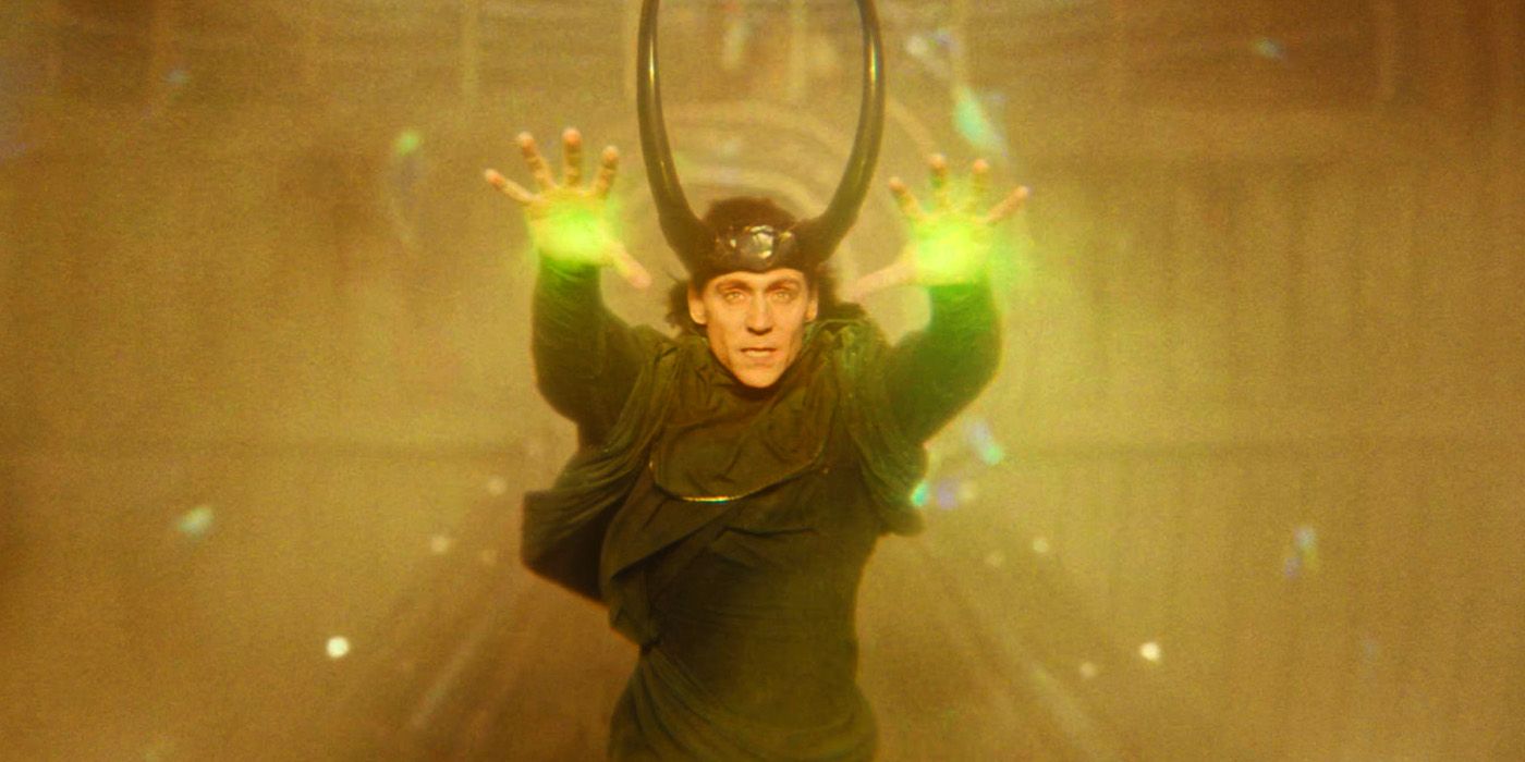 Tom Hiddileston's God Loki using his magic to destroy the Temporal Loom in Loki season 2
