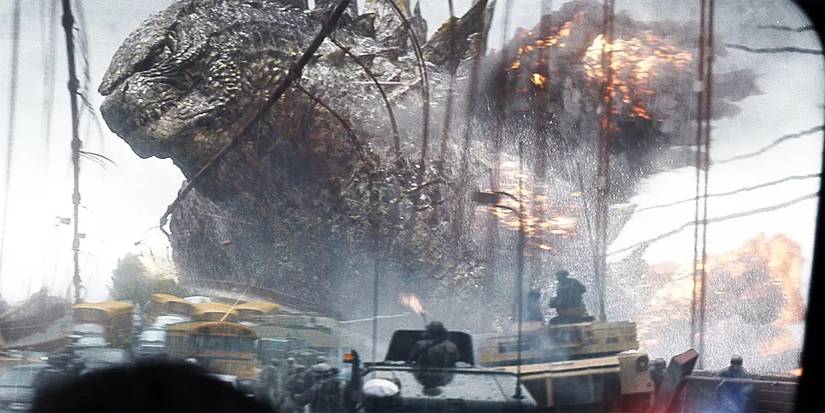 Godzilla destroying a bridge in the 2014 movie.