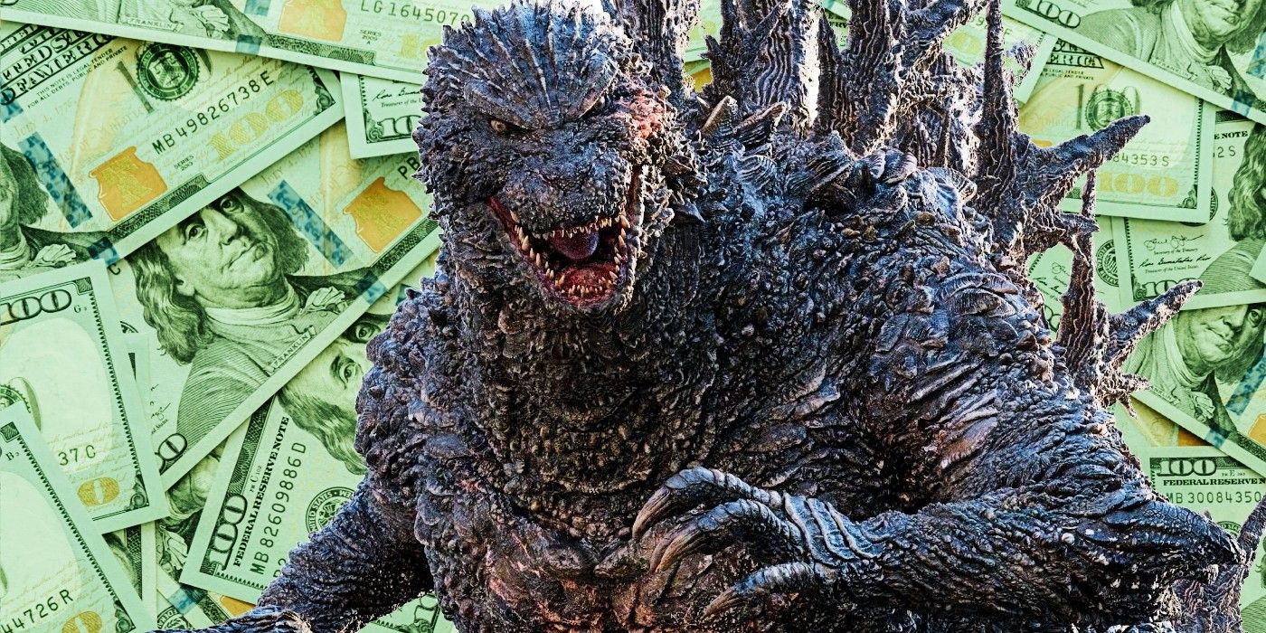 Godzilla from Godzilla Minus One with lots of money behind him