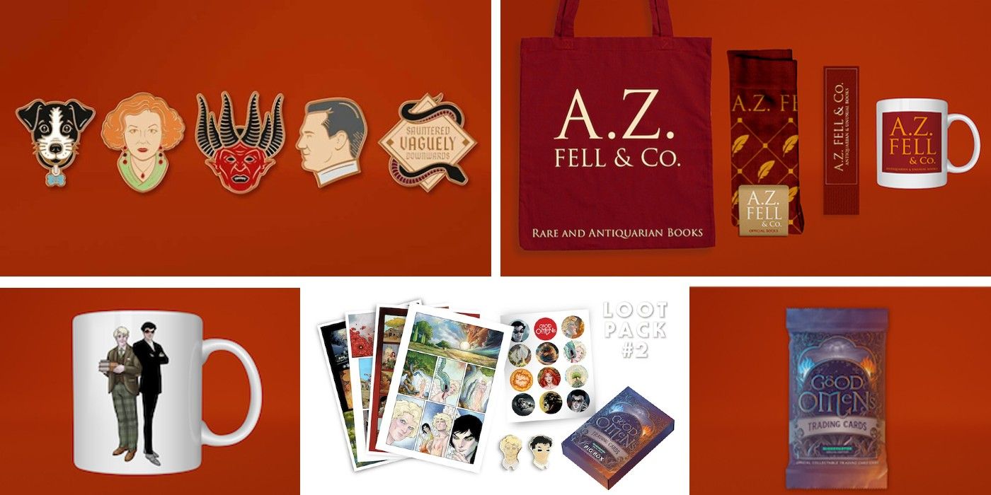 good omens kickstarter merch including pins stickers socks bags and the comic-2