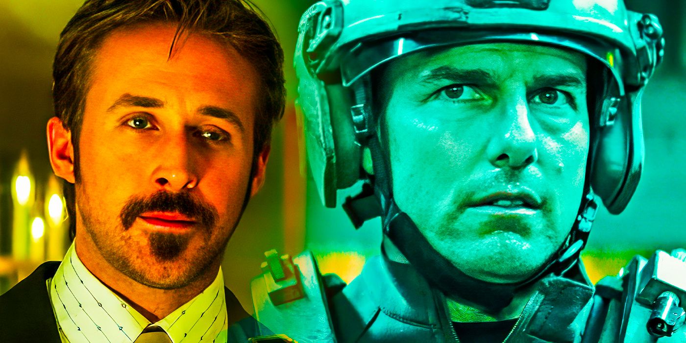 A collage of Ryan Gosling in The Nice Guys and Tom Cruise in Edge of Tomorrow