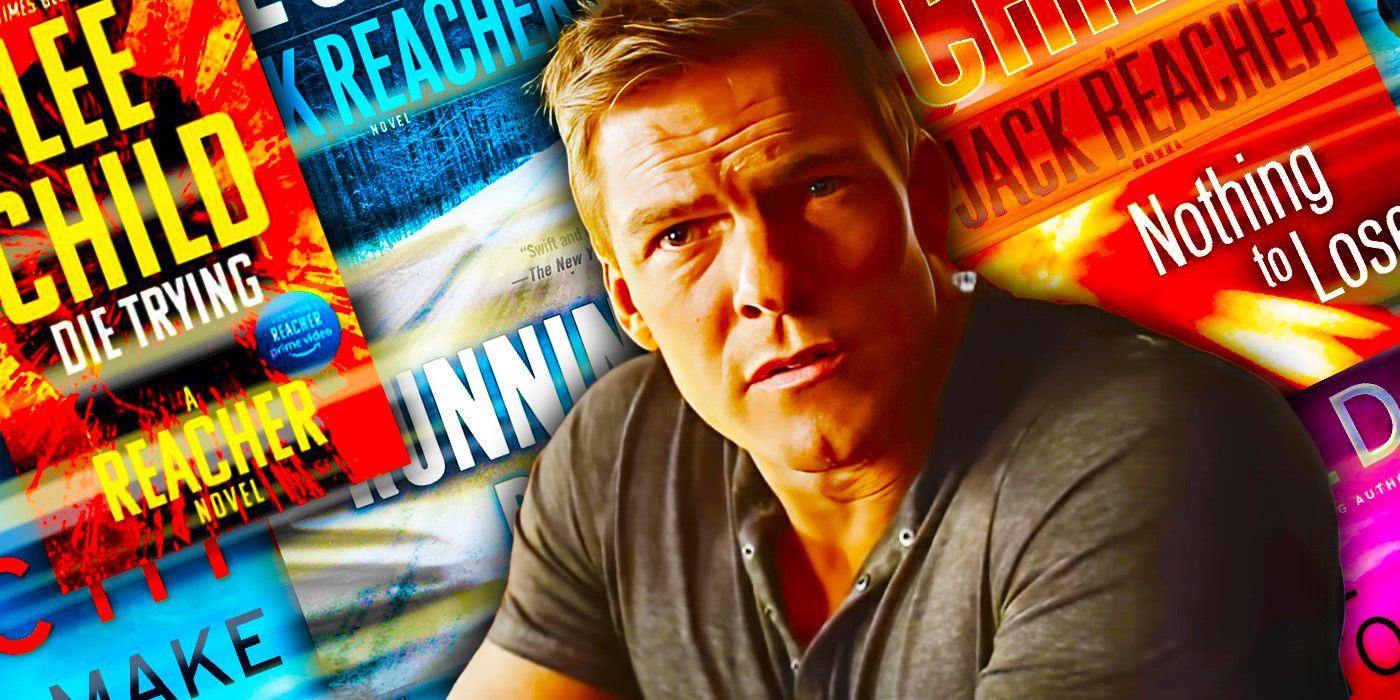 Alan Ritchson as Jack Reacher with books background