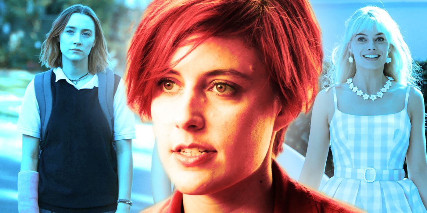 Collage Of Greta Gerwig In 20th Century Women And Stills Of Barbie And Lady Bird