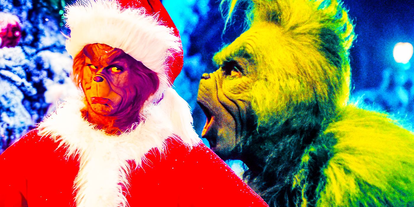 Custom image with two images of Jim Carrey's the Grinch character. 