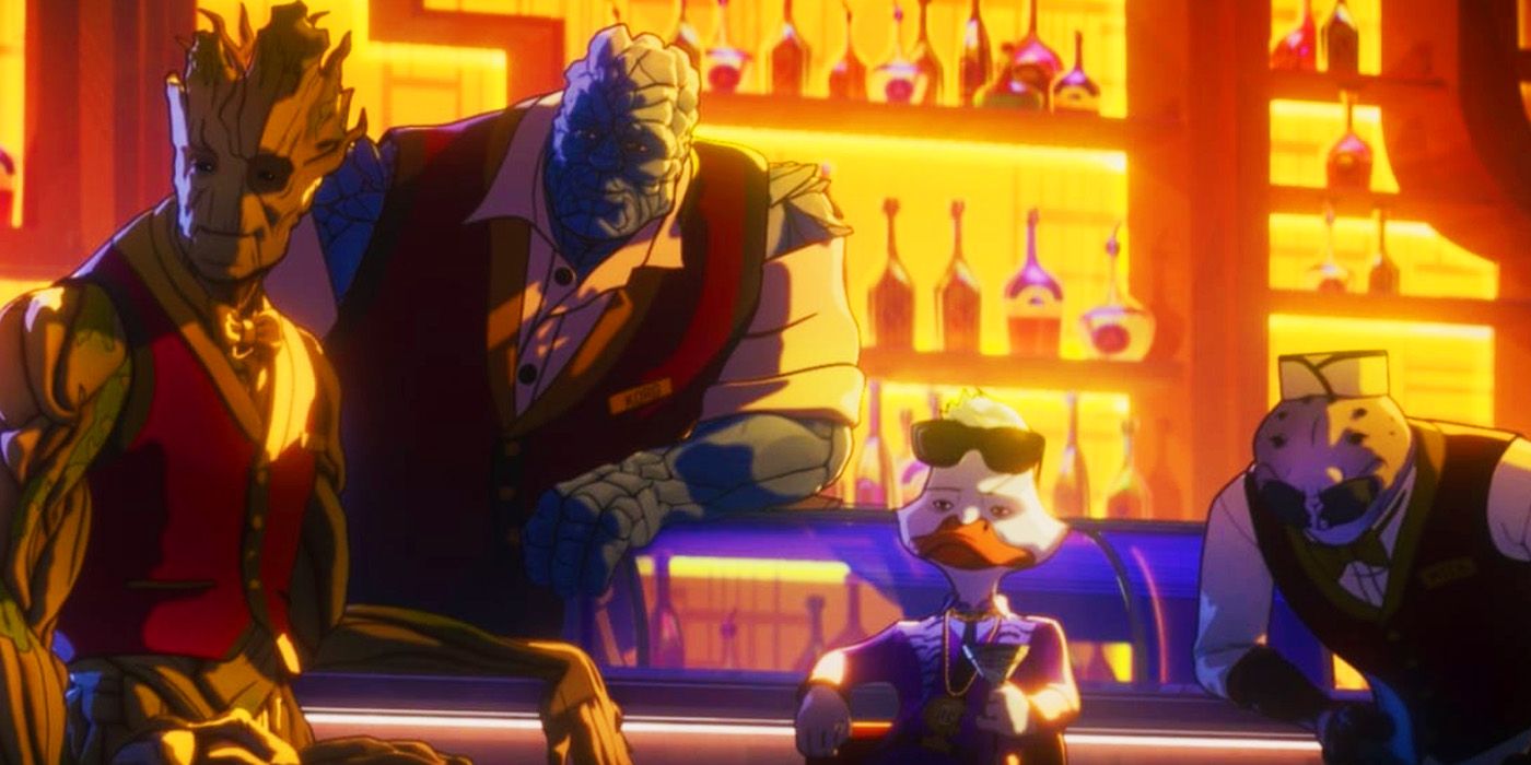 Groot, Korg, Howard the Duck and Miek in What If...? season 2 episode 1