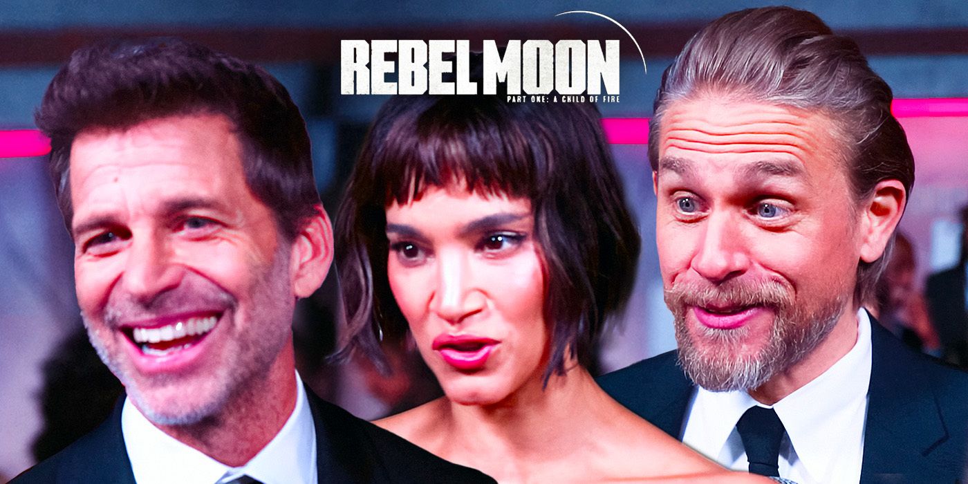 edited image of Rebel Moon red carpet interviews with Zack Snyder, Sofia Boutella & Charlie Hunnam