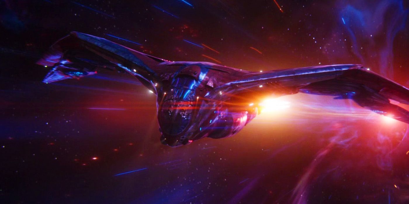 Guardians of the Galaxy ship flying through space in Avengers Infinity War