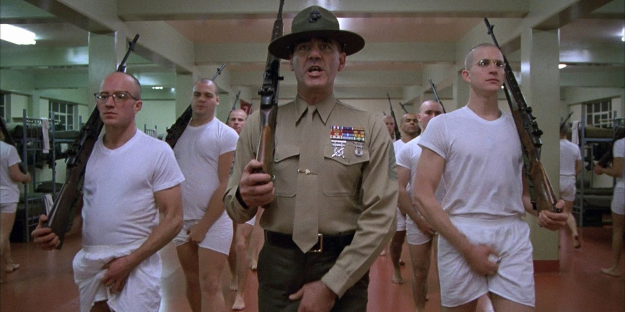 Hartman with his recruits in Full Metal Jacket