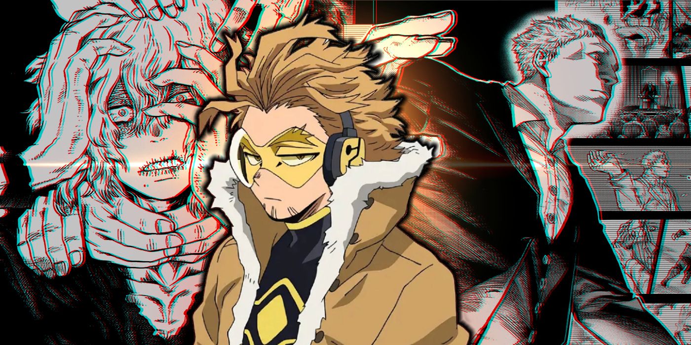Hawks in the center with Shigaraki and All for One from My Hero Academia manga behind