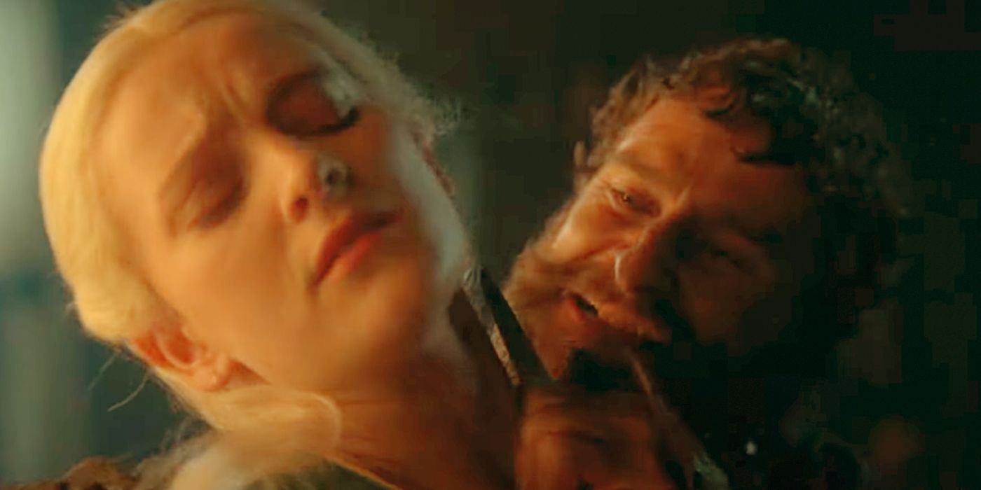 Helaena Targaryen being held at knife point by Cheese in House of the Dragon season 2