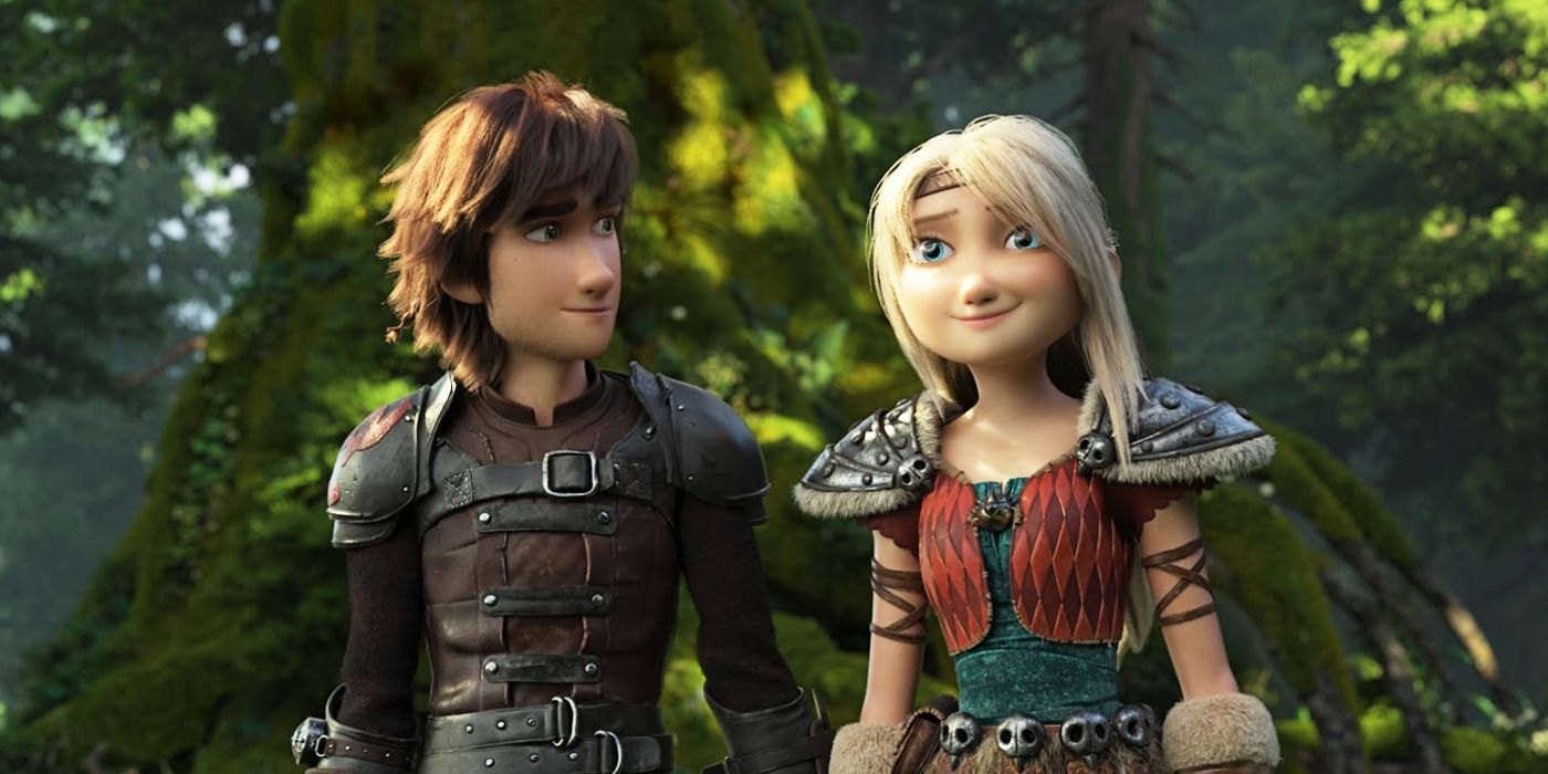Hiccup looks affectionately at Astrid in How To Train Your Dragon 3