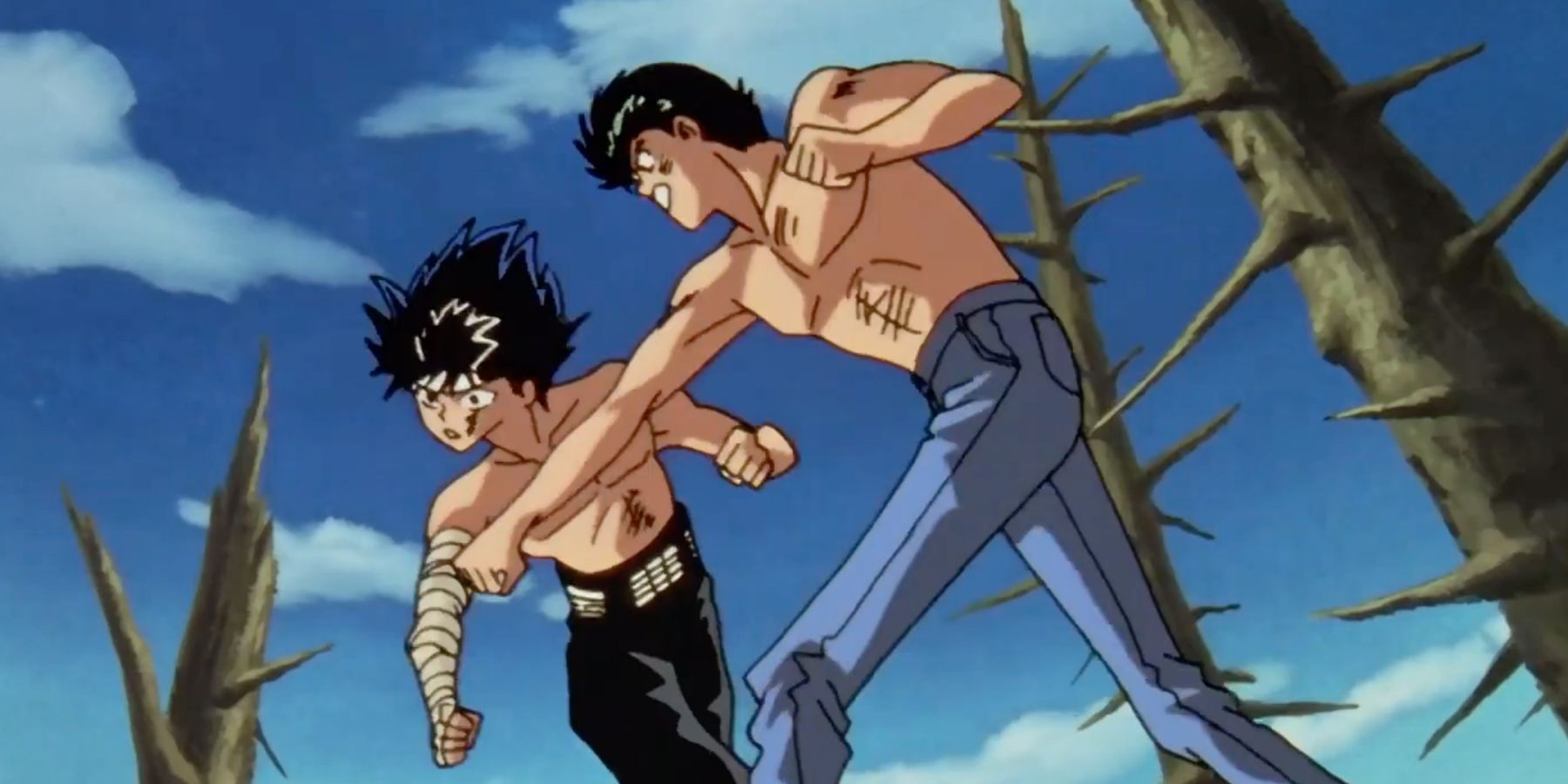 Yusuke fights with Hiei in Yu Yu Hakusho