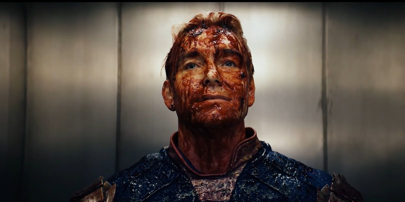Antony Starr as Homelander with a bloodied face in the trailer for Season 4 of The Boys