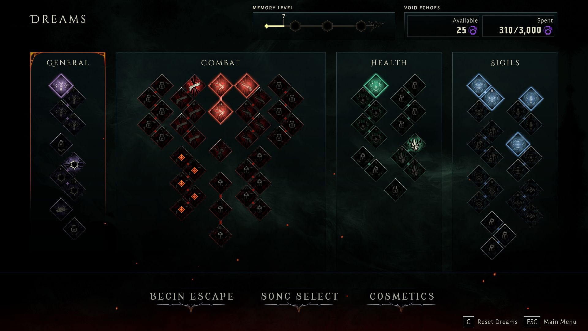 Screenshot from Metal Hellsinger&rsquo;s Leviathan mode&rsquo;s skill tree that players can unlock to earn permanent abilities.