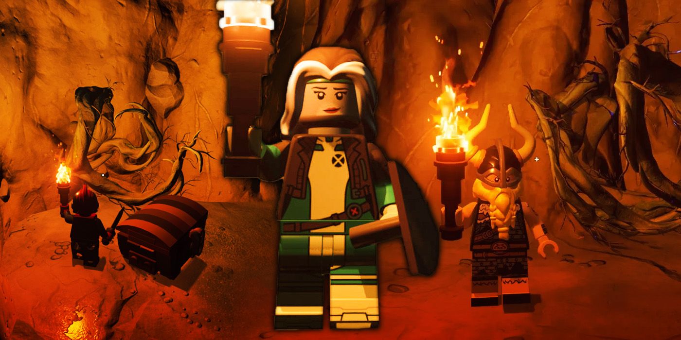 LEGO Fortnite exploring a cave for Knotroot