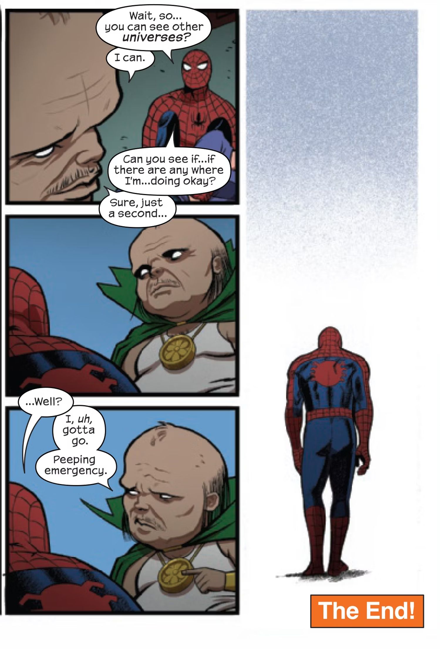 Howard the Duck 50th Anniversary, Spider-man asks the Peeper if there&rsquo;s a universe where he&rsquo;s okay