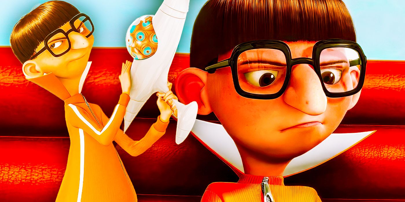 Vector in Despicable Me with a gun and Vector looking upset