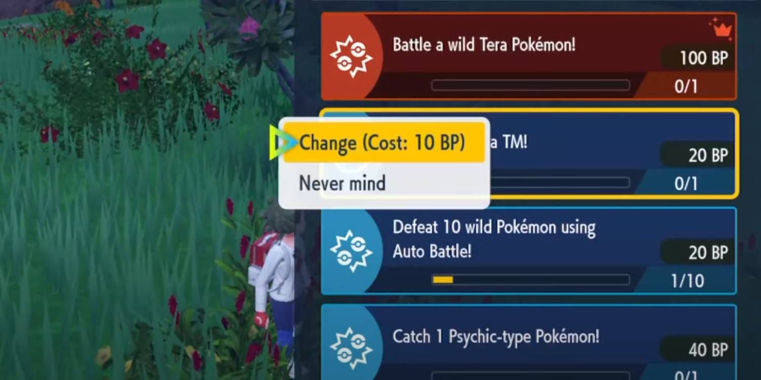 Pokemon Scarlet & Violet Indigo Disk DLC Changing a BP Quest with a Red Quest for More Points at the Top