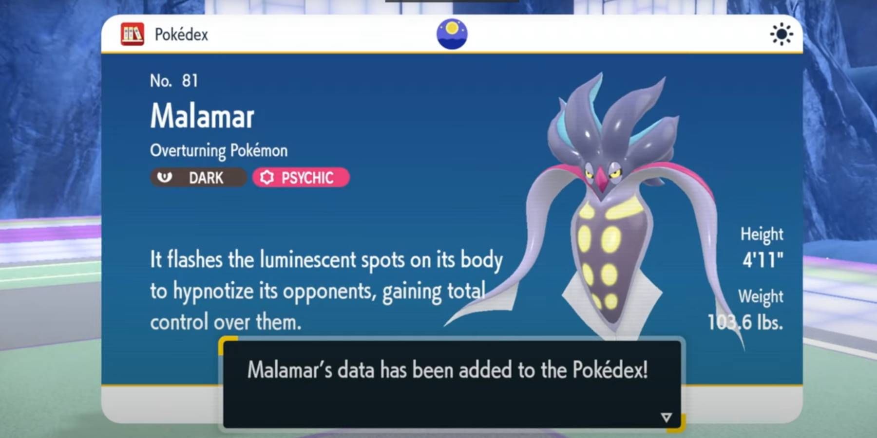 Pokémon Scarlet & Violet Indigo Disk DLC Malamar Pokedex Entry After Evolving Inkay